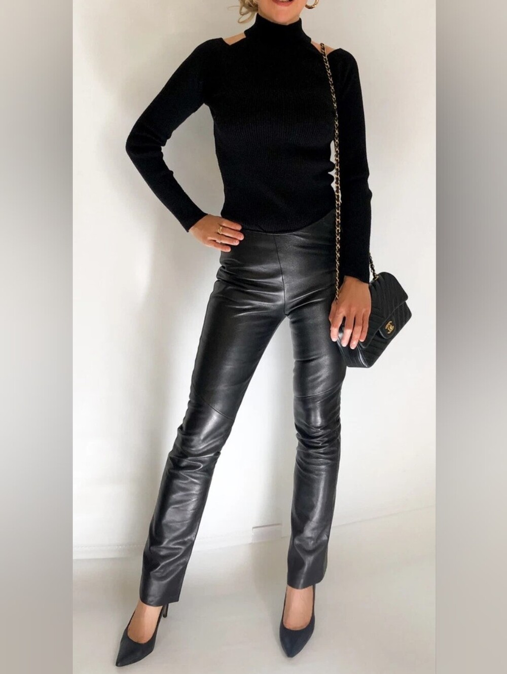NEW Black real Lambskin leather Pants Sz 4 Midrise DANIER Boot Cut Flair Leg